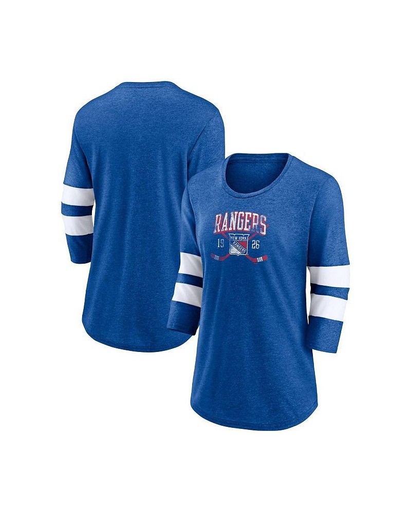 Women's Branded Heather Blue New York Rangers Line Shift Tri-Blend Three-Quarter Sleeve T-shirt Heather Blue $21.12 Tops