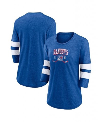 Women's Branded Heather Blue New York Rangers Line Shift Tri-Blend Three-Quarter Sleeve T-shirt Heather Blue $21.12 Tops