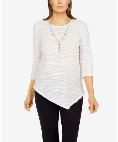 Petite Size Classics Solid Texture Top with Detachable Necklace Ivory $25.80 Tops