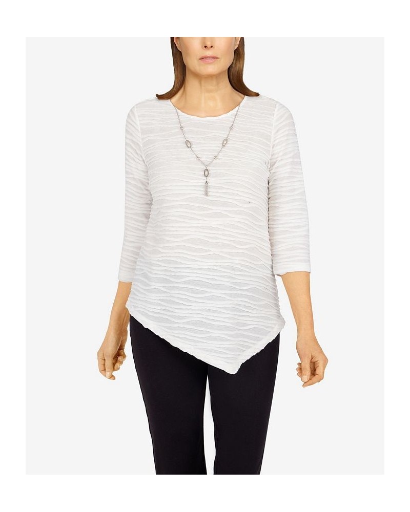 Petite Size Classics Solid Texture Top with Detachable Necklace Ivory $25.80 Tops