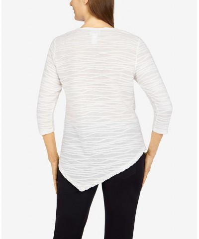 Petite Size Classics Solid Texture Top with Detachable Necklace Ivory $25.80 Tops