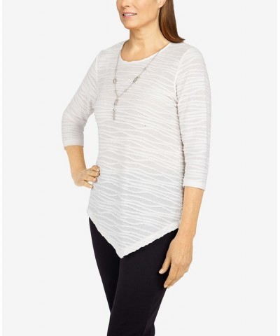 Petite Size Classics Solid Texture Top with Detachable Necklace Ivory $25.80 Tops