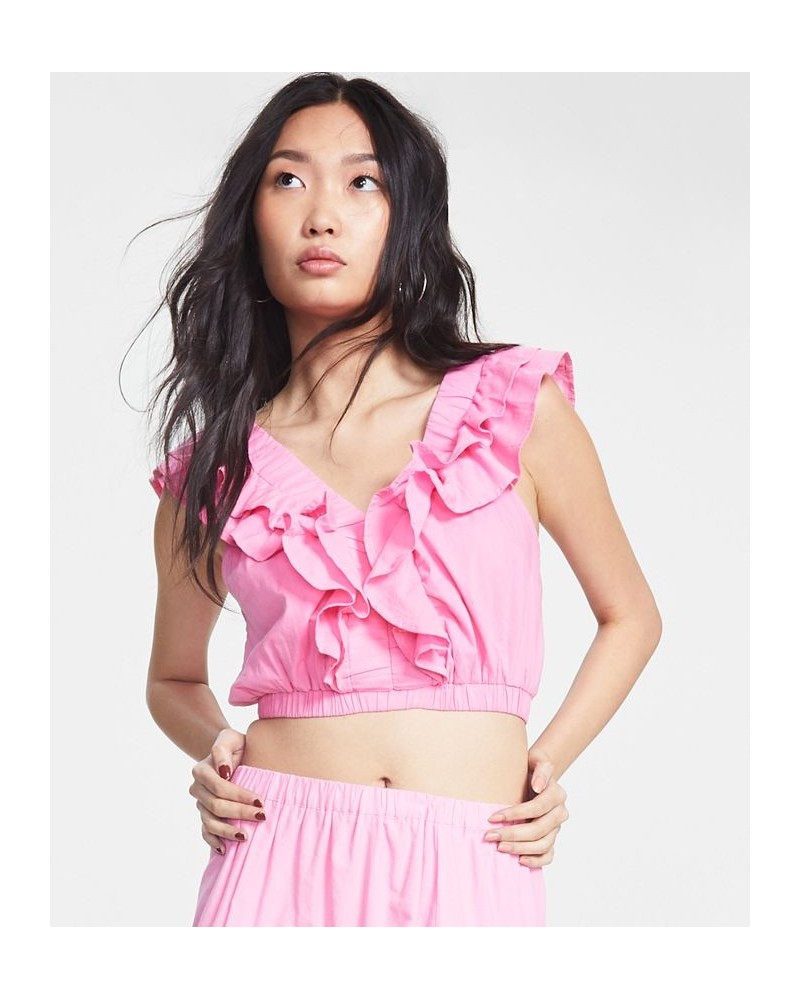 Women's Sleeveless V-Neck Ruffled Top Pink $9.52 Tops