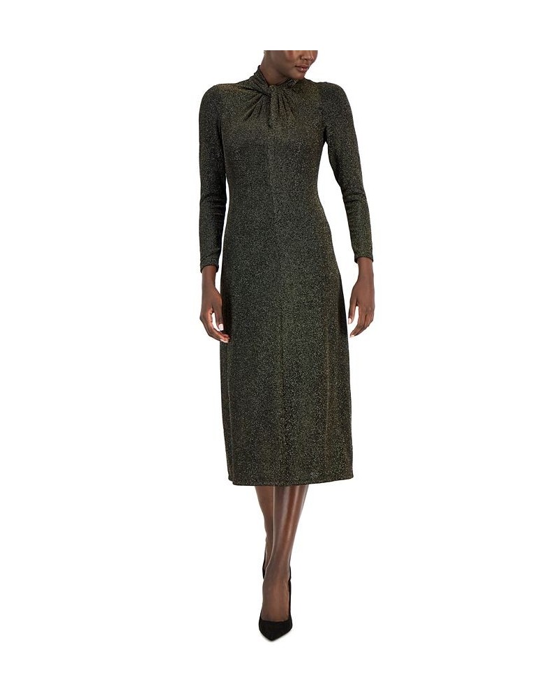 Women's Lurex-Knit Twist-Neck Midi Dress Anne Black/gold $39.72 Dresses