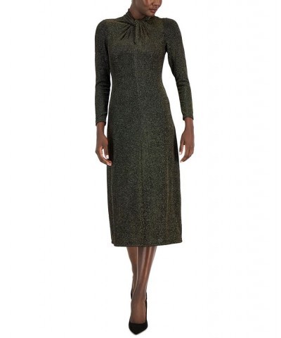 Women's Lurex-Knit Twist-Neck Midi Dress Anne Black/gold $39.72 Dresses