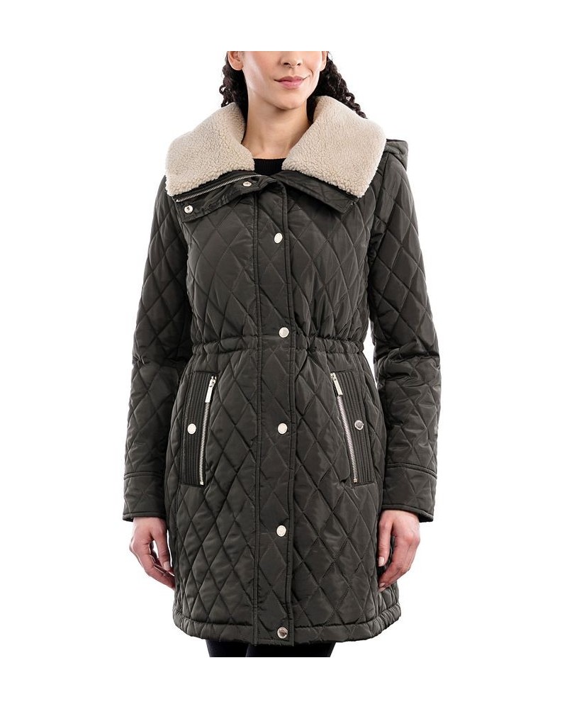 Petite Hooded Fleece-Collar Quilted Anorak Coat Green $75.60 Coats