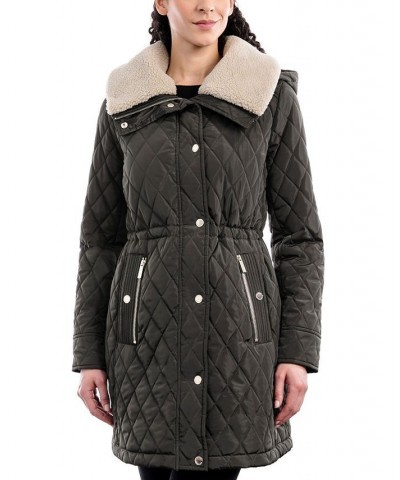 Petite Hooded Fleece-Collar Quilted Anorak Coat Green $75.60 Coats