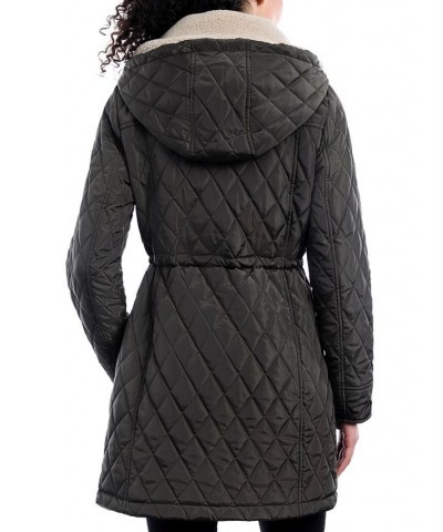 Petite Hooded Fleece-Collar Quilted Anorak Coat Green $75.60 Coats