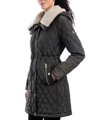 Petite Hooded Fleece-Collar Quilted Anorak Coat Green $75.60 Coats