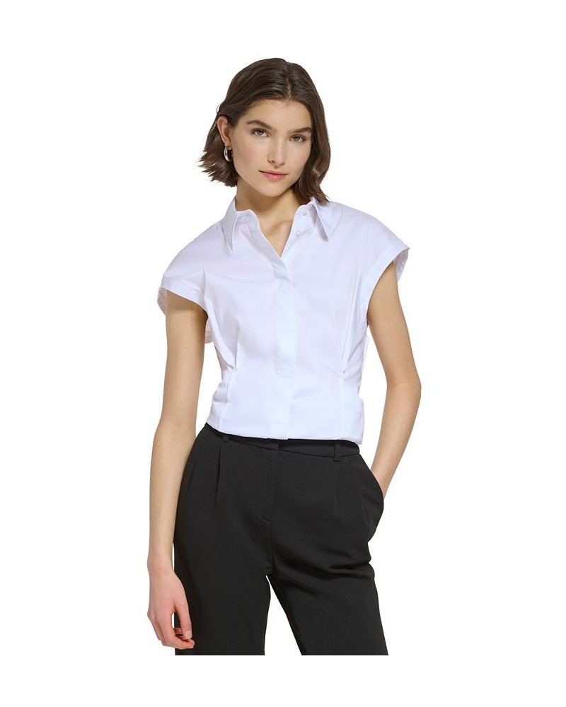 Women's Fitted Cap-Sleeve Shirt White $41.83 Tops