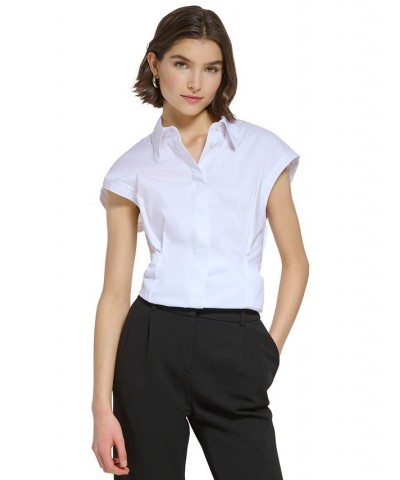 Women's Fitted Cap-Sleeve Shirt White $41.83 Tops