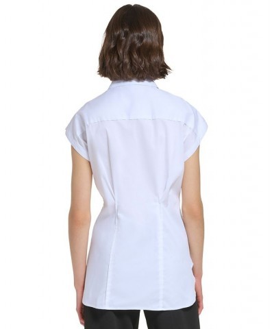 Women's Fitted Cap-Sleeve Shirt White $41.83 Tops