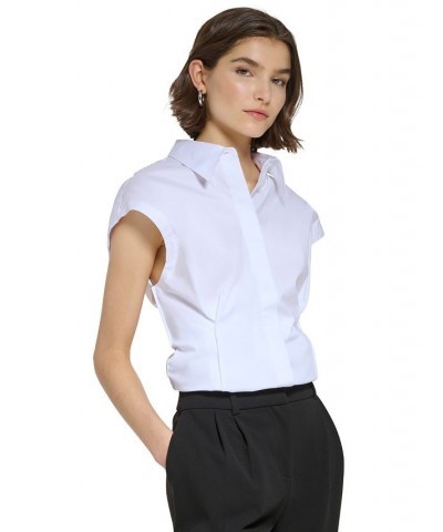 Women's Fitted Cap-Sleeve Shirt White $41.83 Tops