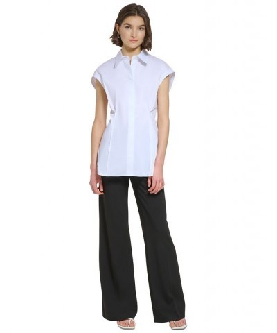 Women's Fitted Cap-Sleeve Shirt White $41.83 Tops