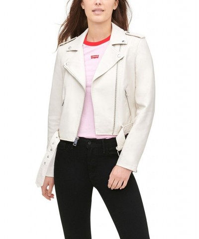 Women's Faux-Leather Moto Jacket Oyster $41.00 Jackets