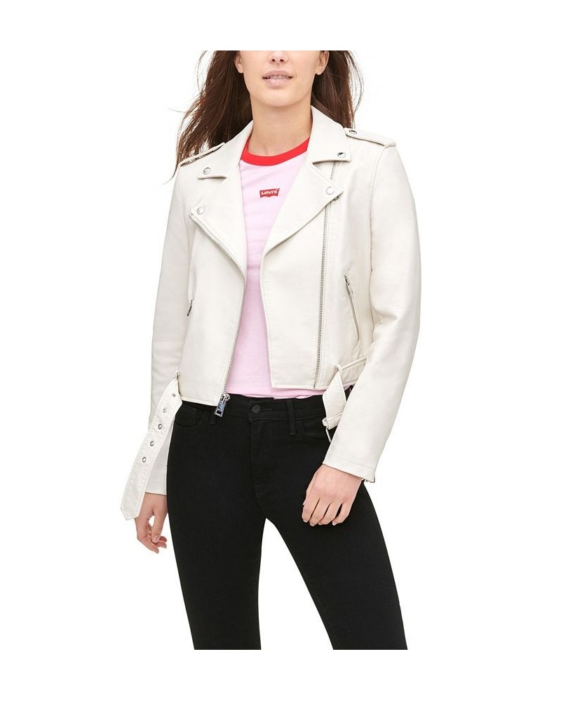 Women's Faux-Leather Moto Jacket Oyster $41.00 Jackets