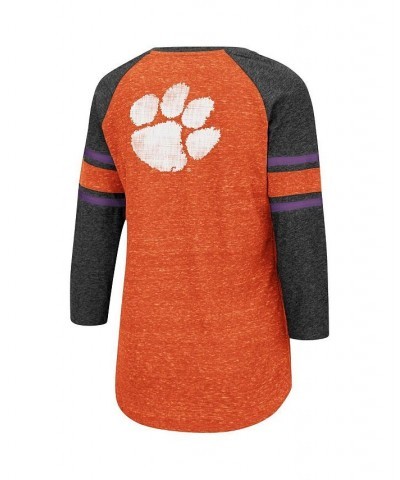 Women's Clemson Tigers Scienta Pasadena Raglan 3/4 Sleeve Space Dye Lace-Up T-shirt Orange, Heathered Charcoal $29.49 Tops