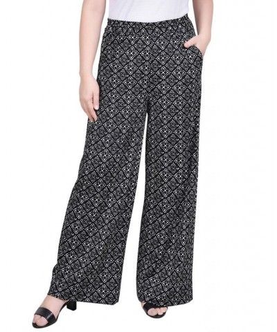 Petite Wide Leg Pull On Pants Black White Geometric $17.60 Pants