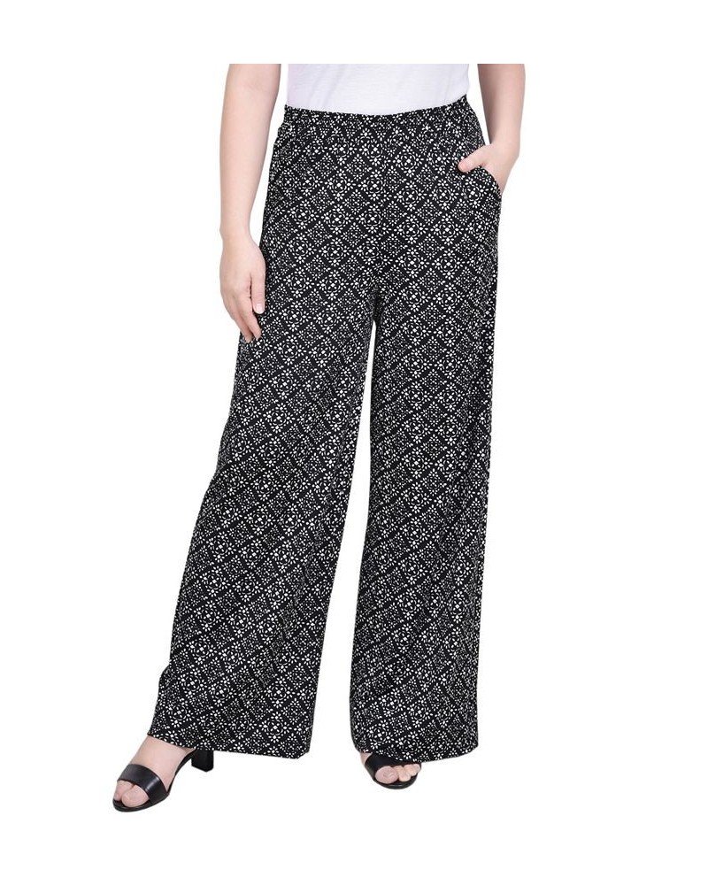 Petite Wide Leg Pull On Pants Black White Geometric $17.60 Pants