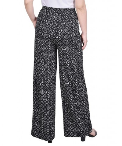 Petite Wide Leg Pull On Pants Black White Geometric $17.60 Pants