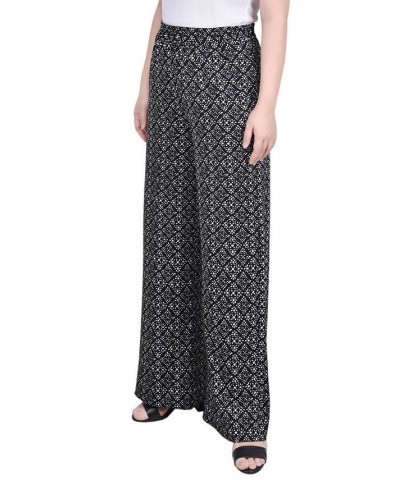 Petite Wide Leg Pull On Pants Black White Geometric $17.60 Pants