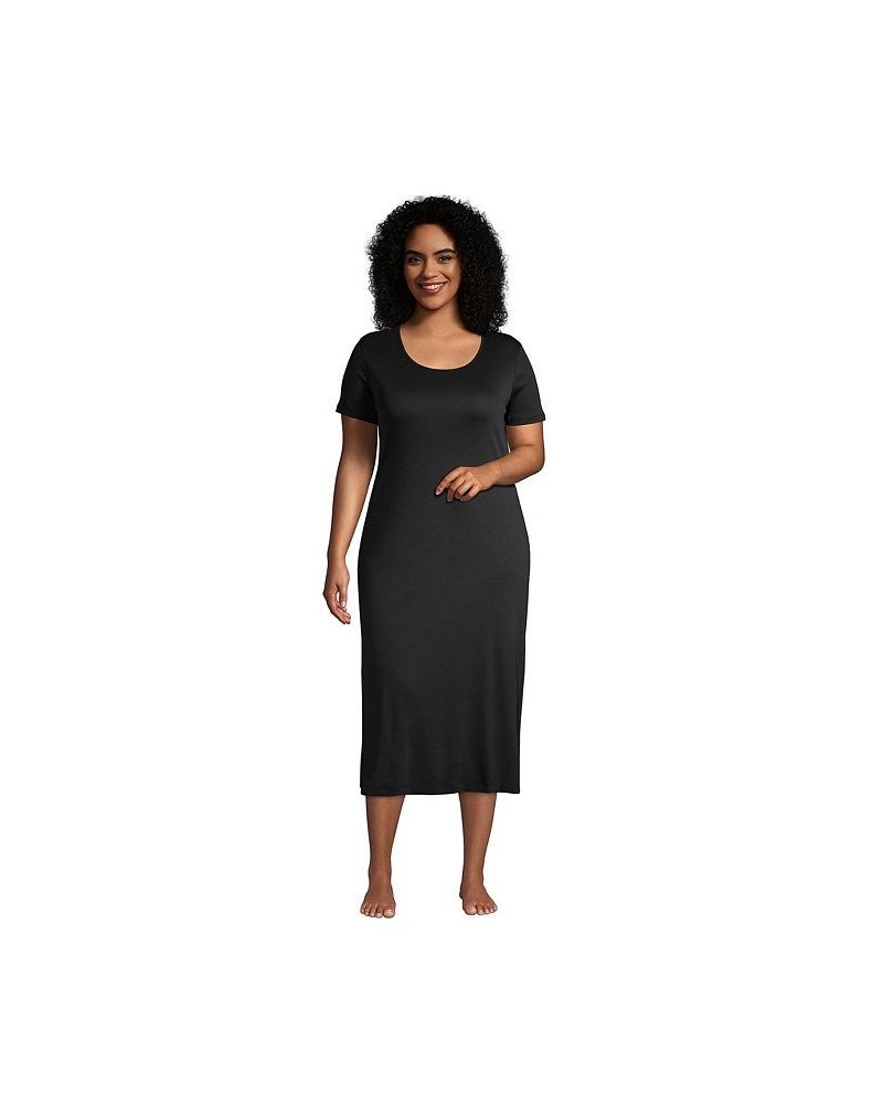 Women's Plus Size Supima Cotton Short Sleeve Midcalf Nightgown Dress Black $30.64 Sleepwear