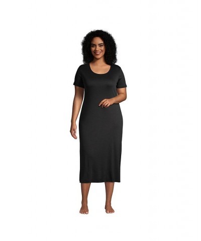 Women's Plus Size Supima Cotton Short Sleeve Midcalf Nightgown Dress Black $30.64 Sleepwear