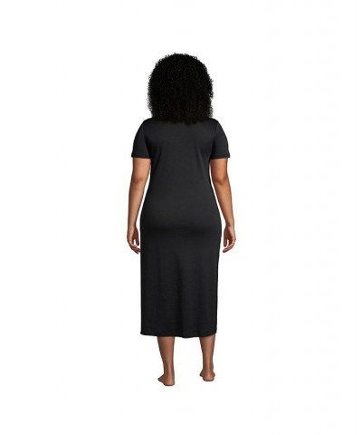 Women's Plus Size Supima Cotton Short Sleeve Midcalf Nightgown Dress Black $30.64 Sleepwear