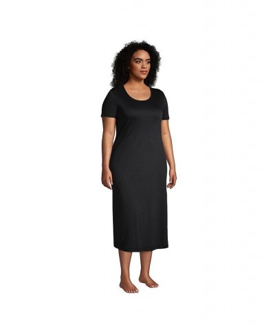 Women's Plus Size Supima Cotton Short Sleeve Midcalf Nightgown Dress Black $30.64 Sleepwear