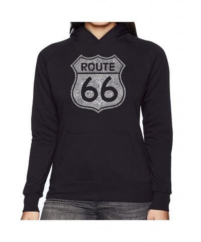 Women's Word Art Hooded Sweatshirt -Cities Along The Legendary Route 66 Black $25.20 Sweatshirts