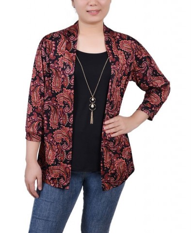 Petite 3/4 Sleeve Two-Fer Top Rust Paisley $16.44 Tops