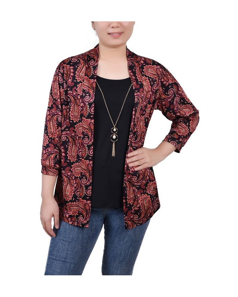 Petite 3/4 Sleeve Two-Fer Top Rust Paisley $16.44 Tops