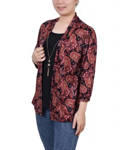 Petite 3/4 Sleeve Two-Fer Top Rust Paisley $16.44 Tops