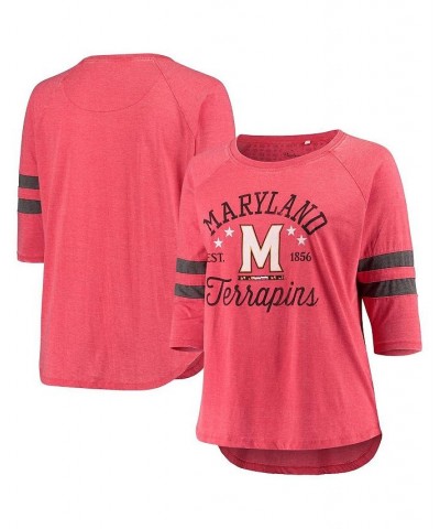 Women's Heather Red Maryland Terrapins Plus Size Jade Vintage-Inspired Washed 3/4-Sleeve Jersey T-shirt Red $29.69 Tops