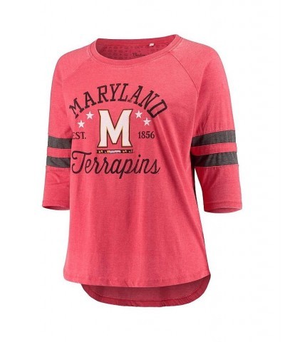 Women's Heather Red Maryland Terrapins Plus Size Jade Vintage-Inspired Washed 3/4-Sleeve Jersey T-shirt Red $29.69 Tops