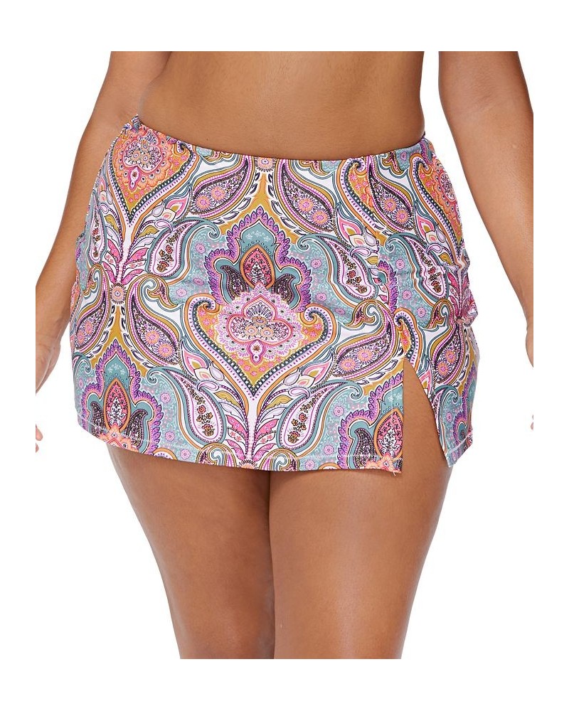 Plus Size Paisley-Print Silk Road Peru Slit-Front Swim Skirt Multi $29.70 Swimsuits