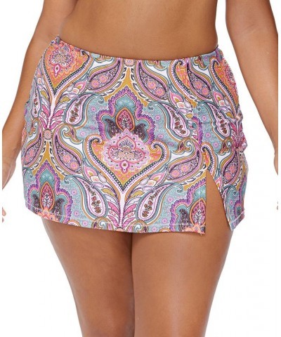 Plus Size Paisley-Print Silk Road Peru Slit-Front Swim Skirt Multi $29.70 Swimsuits