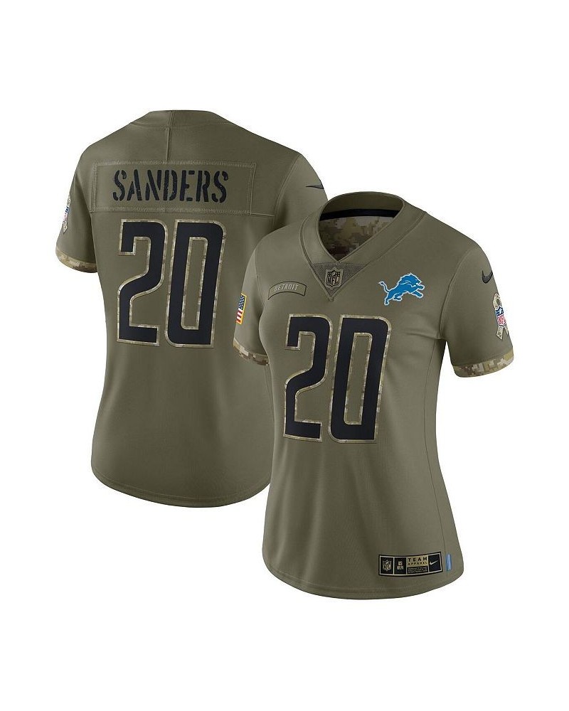 Women's Barry Sanders Olive Detroit Lions 2022 Salute To Service Retired Player Limited Jersey Green $44.40 Jersey