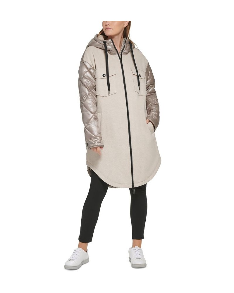 Women's Hooded Mixed-Media Coat Khaki $47.01 Coats