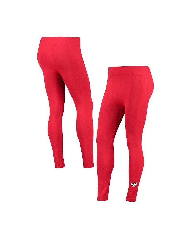 Women's Red Wisconsin Badgers Fleece-Lined Leggings Red $20.64 Pants