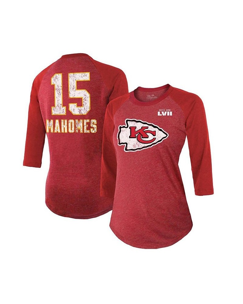 Women's Threads Patrick Mahomes Red Kansas City Chiefs Super Bowl LVII Name and Number Raglan 3/4 Sleeve T-shirt Red $33.59 Tops