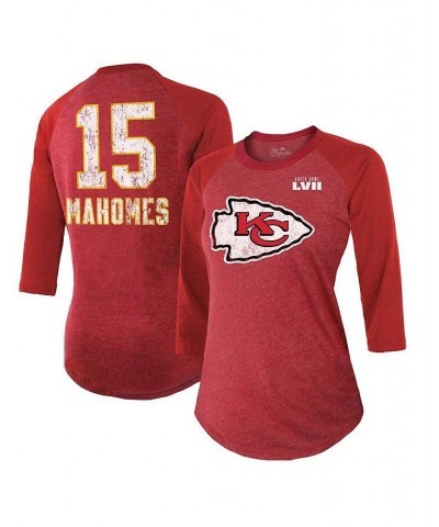 Women's Threads Patrick Mahomes Red Kansas City Chiefs Super Bowl LVII Name and Number Raglan 3/4 Sleeve T-shirt Red $33.59 Tops