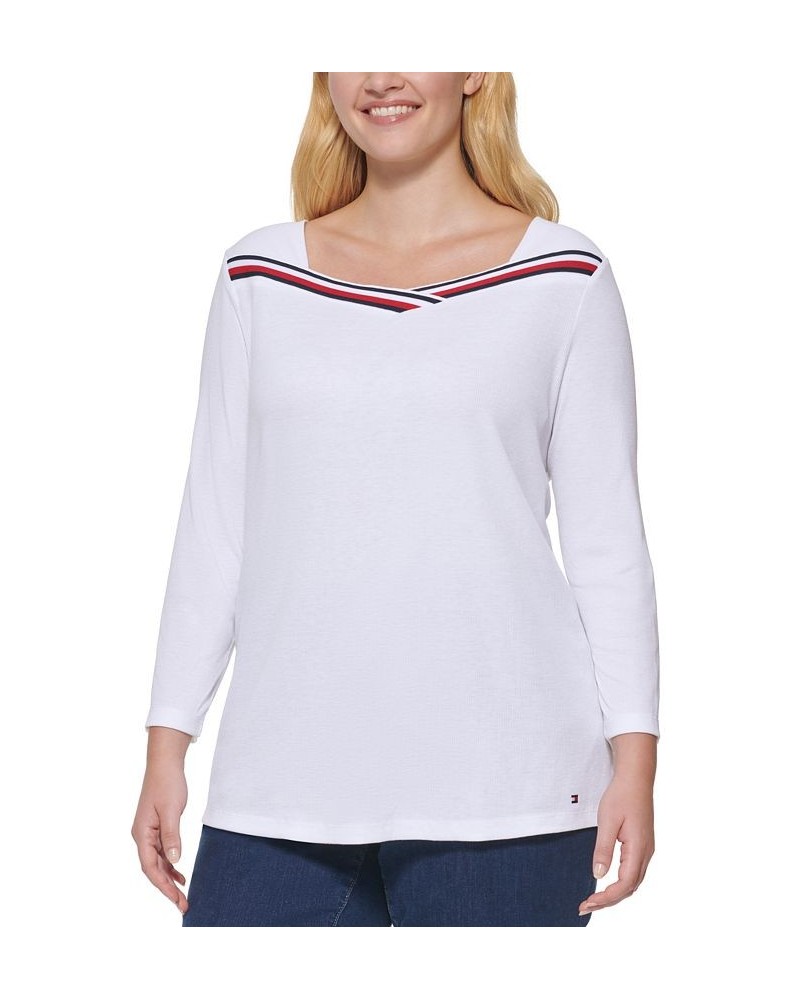 Plus Size Ribbed 3/4-Sleeve Top White $19.94 Tops