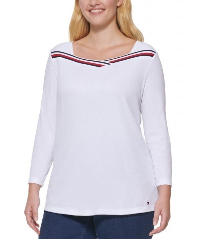 Plus Size Ribbed 3/4-Sleeve Top White $19.94 Tops