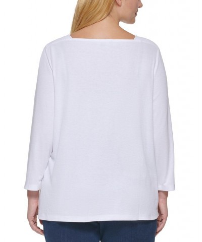 Plus Size Ribbed 3/4-Sleeve Top White $19.94 Tops