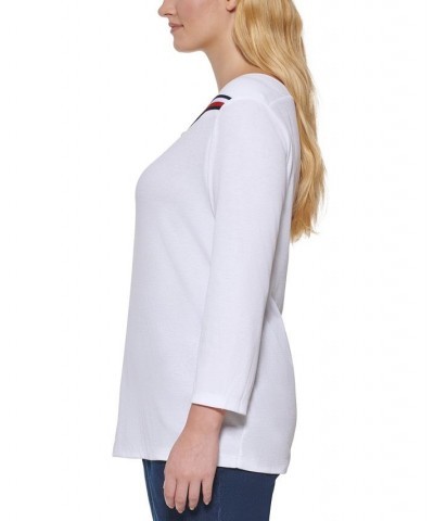 Plus Size Ribbed 3/4-Sleeve Top White $19.94 Tops