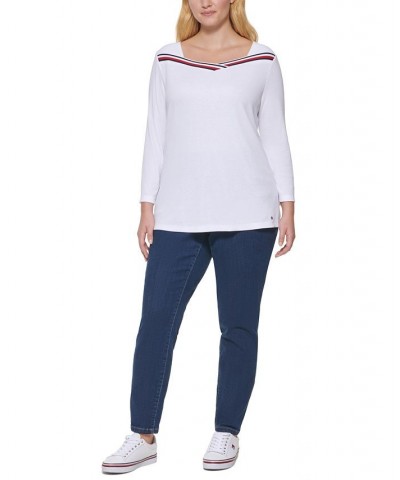 Plus Size Ribbed 3/4-Sleeve Top White $19.94 Tops