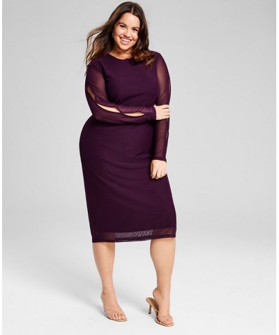 Trendy Plus Size Cutout Mesh Bodycon Dress Purple $13.80 Dresses