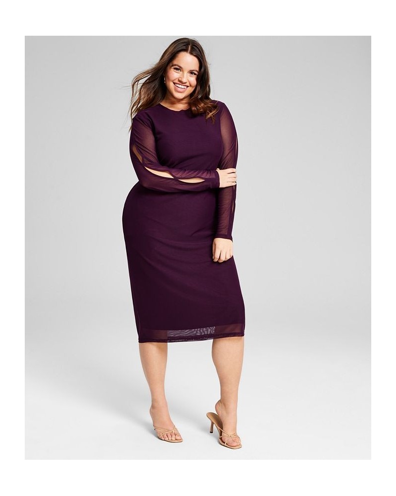 Trendy Plus Size Cutout Mesh Bodycon Dress Purple $13.80 Dresses