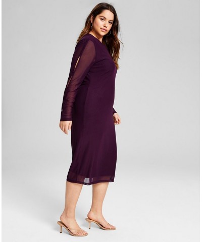 Trendy Plus Size Cutout Mesh Bodycon Dress Purple $13.80 Dresses